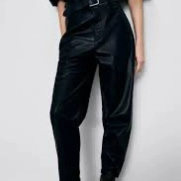 Zara Faux Leather High Waisted Pants Black M - Picture 2 of 15